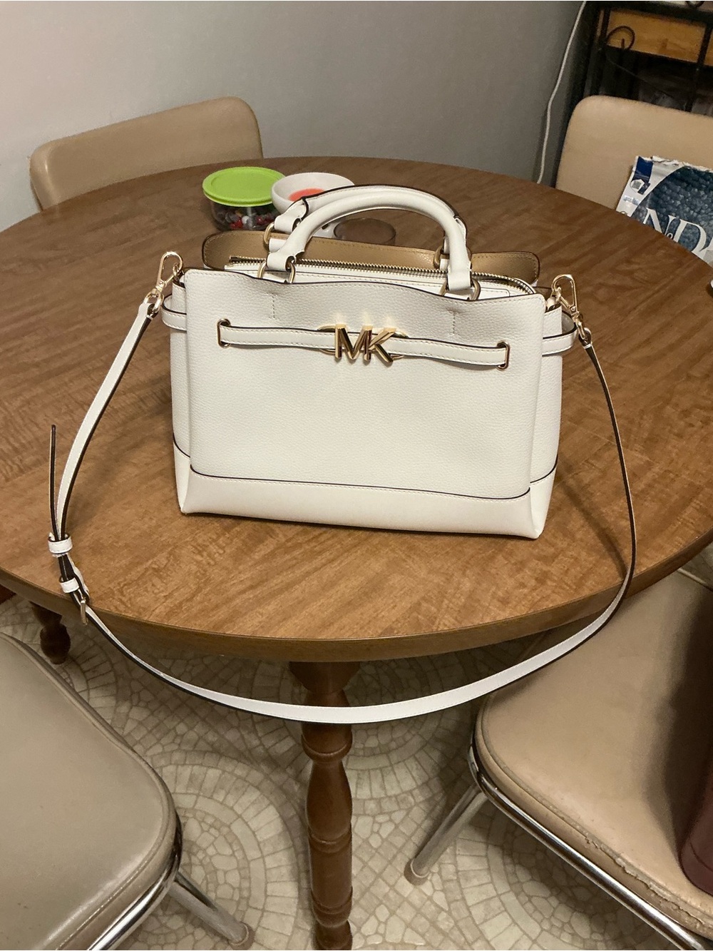 Michael Kors Cream Leather Satchel with Gold Hardware